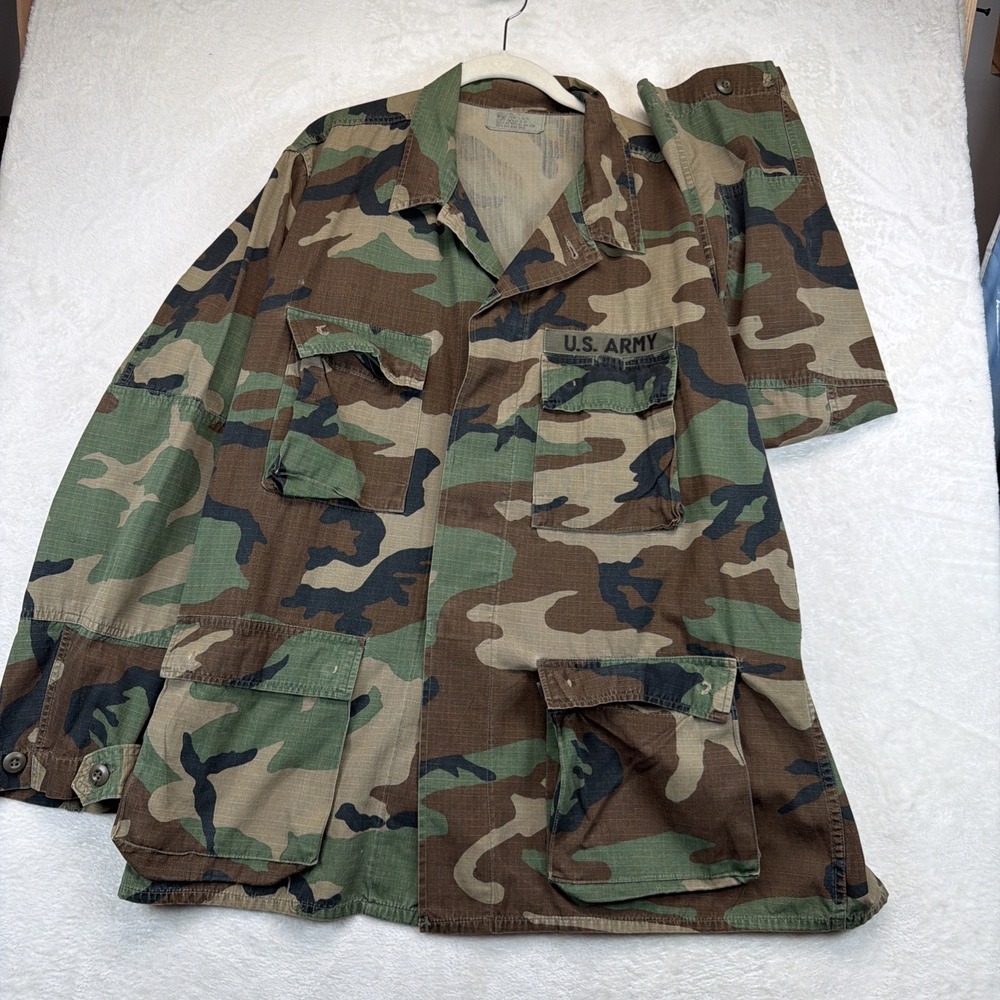 Vintage US Army M81 Woodland BDU Hot Weather Combat Coat Large Long Ripstop